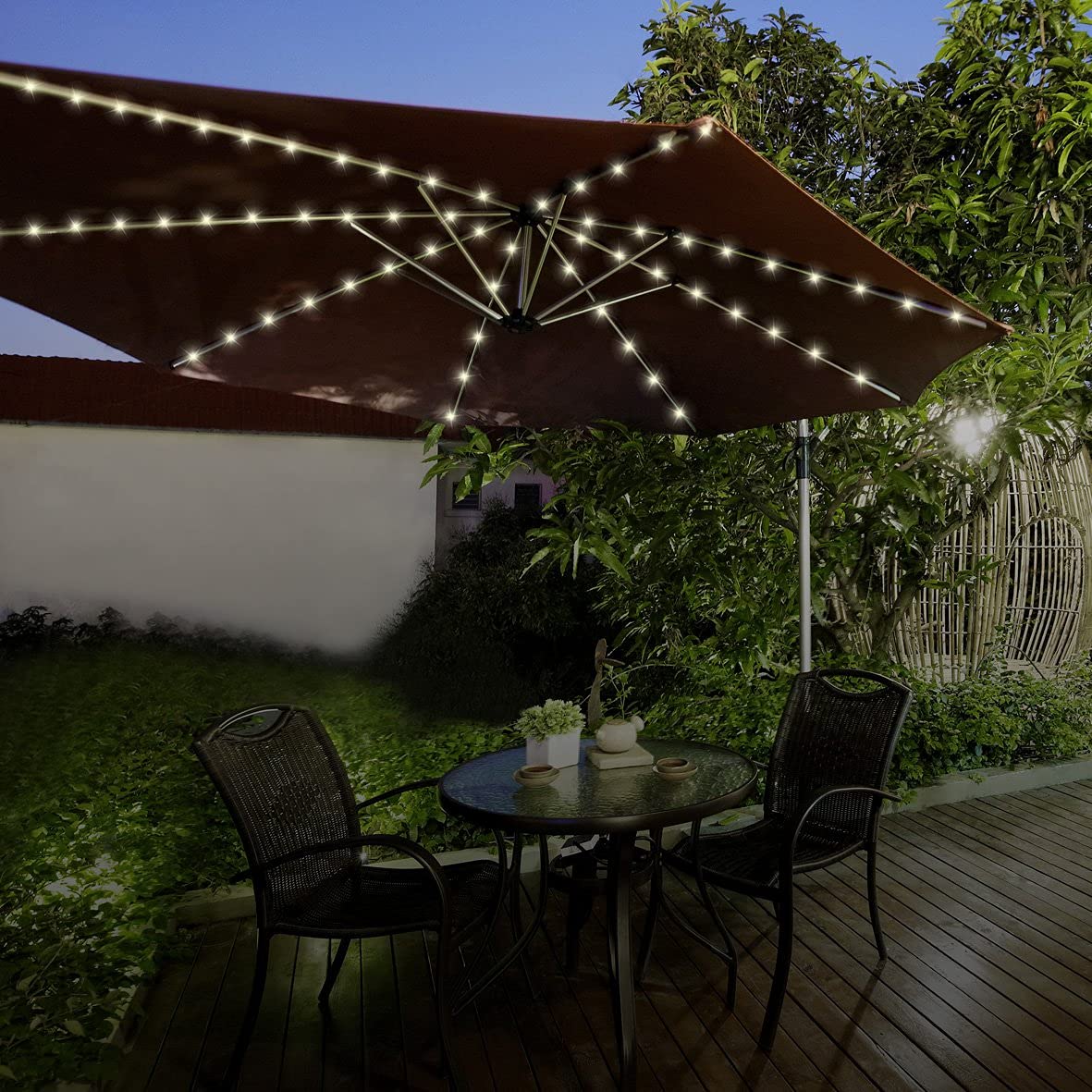 Netagon Warm White Garden Outdoor Waterproof 72 Led Parasol Umbrella Lighting Fairy String Lights With Timer Function