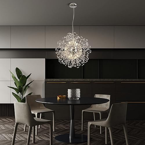 Miniatura 5 de Candelabro moderno de fuegos artificiales, lámpara Sputnik de 12 luces, iluminación colgante cromada para comedor, lámpara de cristal de diente de