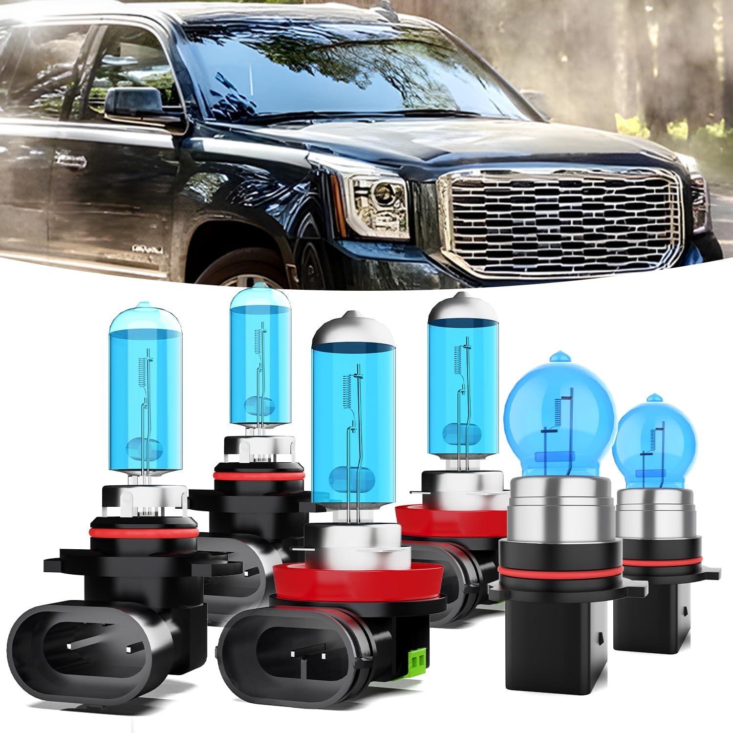 Halogen Headlights Fit For GMC Yukon 2015-2018 Headlight Bulbs,9005/HB3/H10 High Beam+ H11/H8/H9 Low Beam+ PSX26W Fog Light Combo,Plug And Play,Pack of 6 (GMC Yukon 2015-2018)