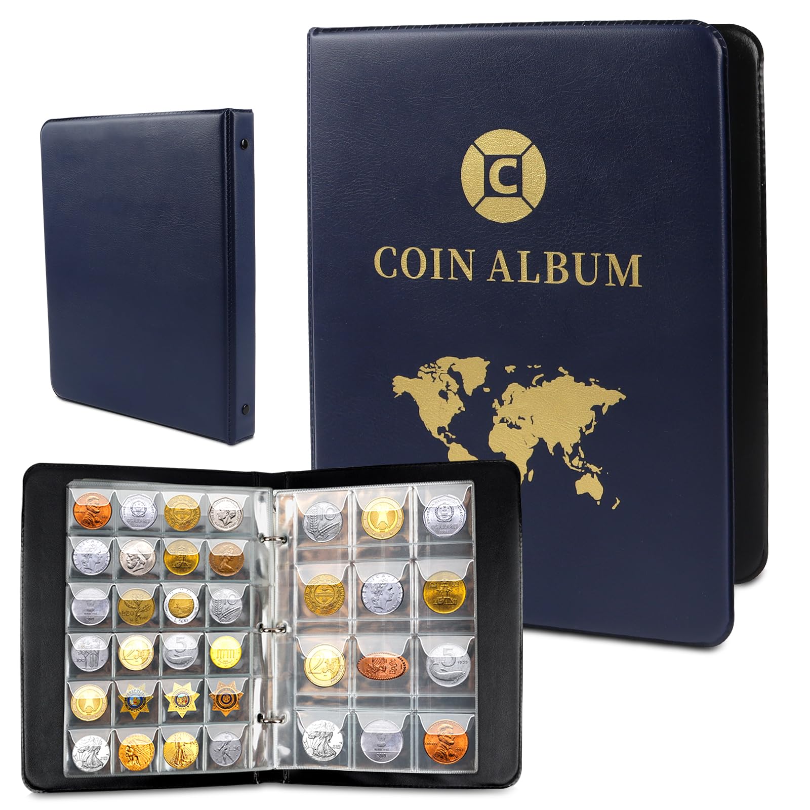 Album Monete da Collezione 420 Tasche,Libro Porta Monete da Collezione 3.5 * 3.5 cm/4.5 * 4.5 cm,Raccoglitore Monete 2 Euro,25x19 cm Coin Album 20 Pagine di Inserti Trasparenti