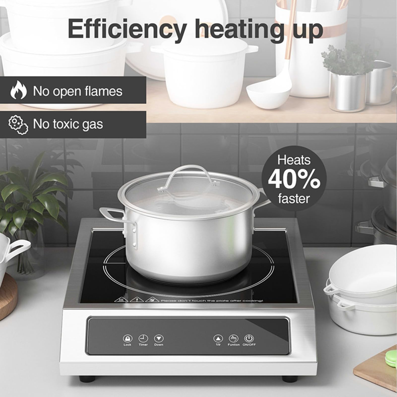 Trangle De Cuisson à Induction, 3500w Portable Electric Induction Hobs Avec Une Capacité De Charge Et Un Verrouillage De Sécurité De 110 Lb, 9 Niveaux De Puissance, Contrôle Tactile Et Minuterie