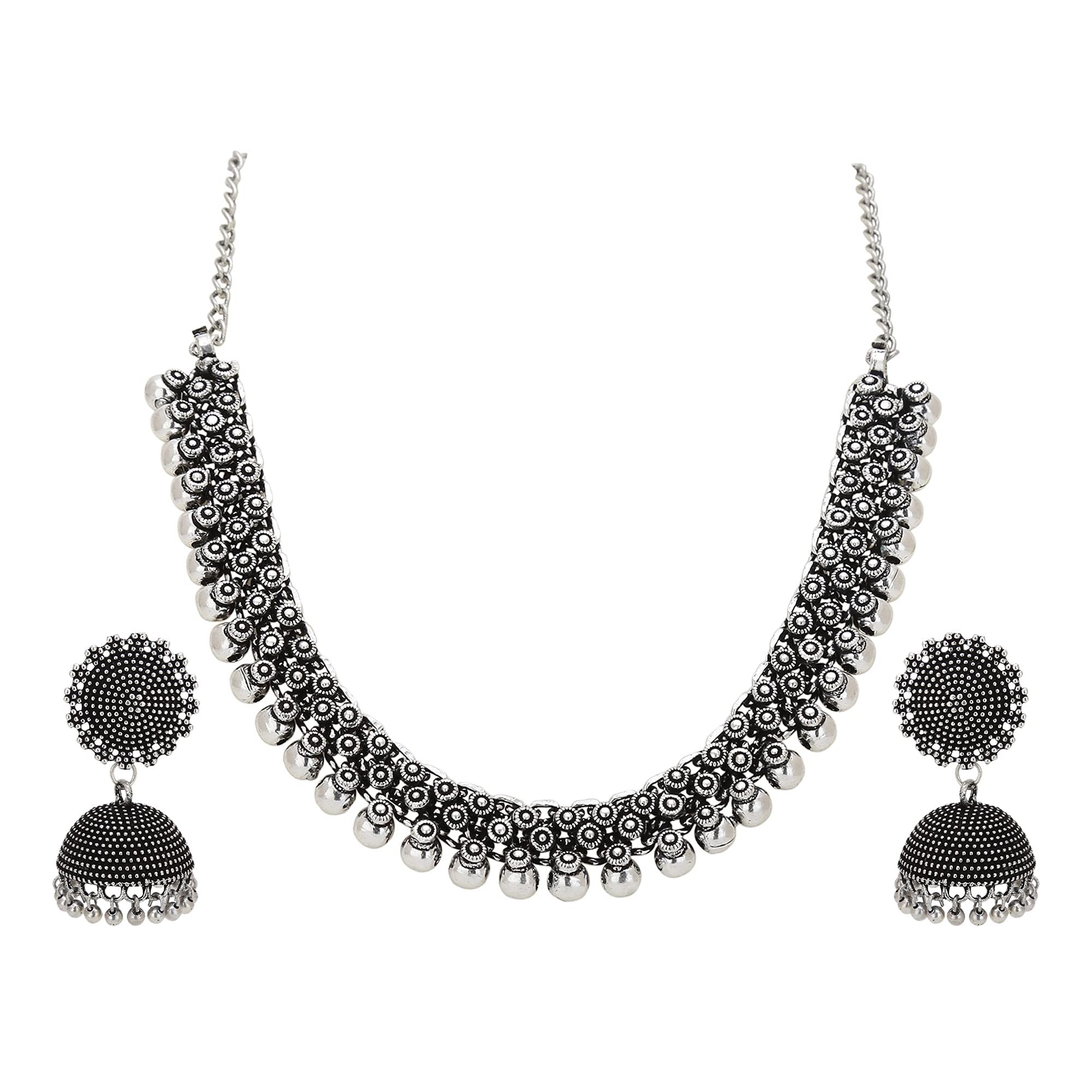 German Silver Necklace with Earrings for Women and Girls-image-20