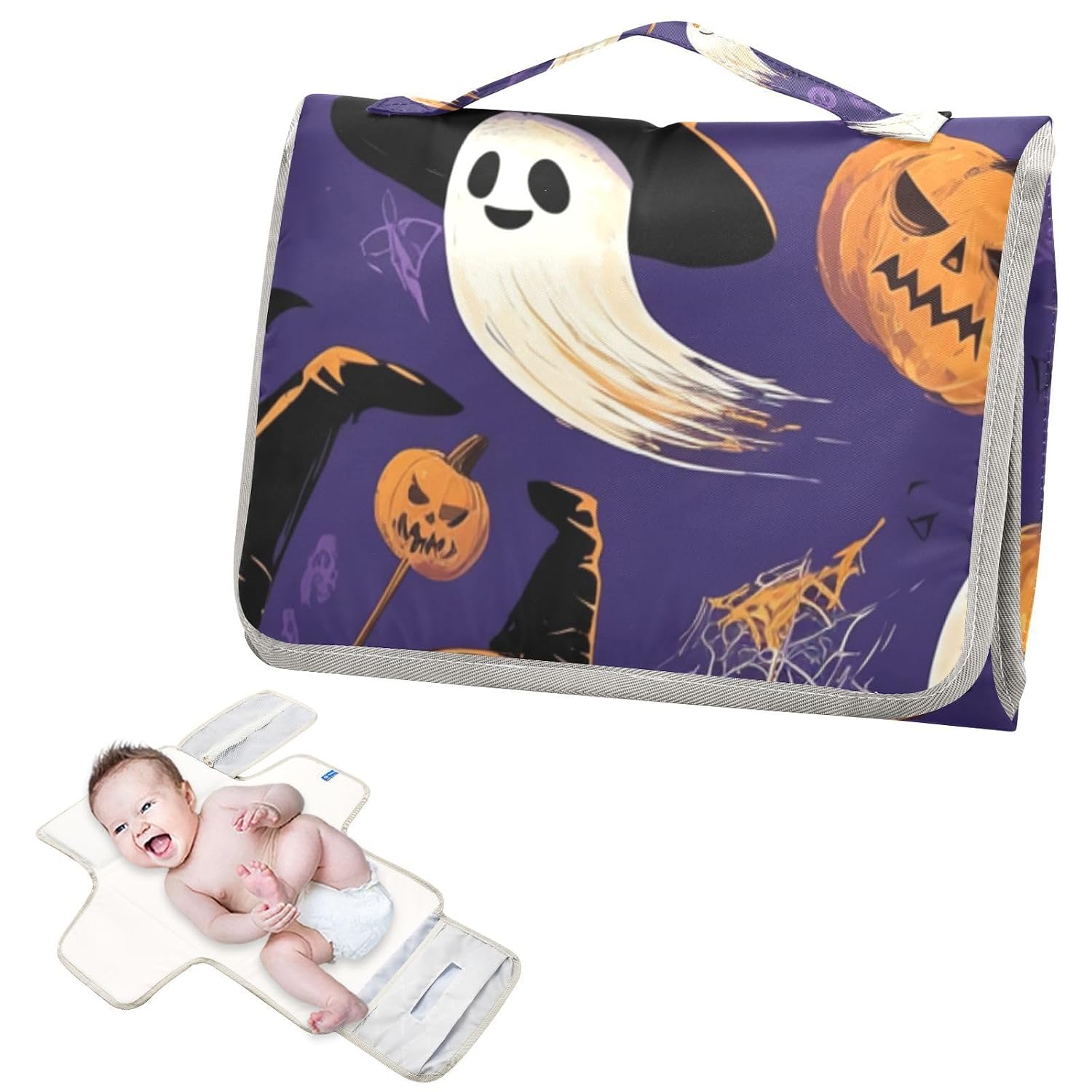 Halloween Ghosts Pumpkin Reusable Diaper Changing pad with Tissue Pocket Portable Baby Changing pad Infant Travel Station Kit cambiador de pa?ales para Bebes