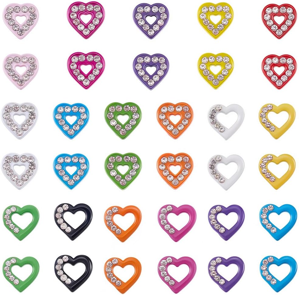 SUNNYCLUE 1 Box 60Pcs Heart Slider Charm Rhinestone Slide Charms Metal Alloy Full Crystal Random Love 8mm Hole Loose Beads for Jewelry Making Supplies Valentines Bracelets Wristbands DIY Crafts