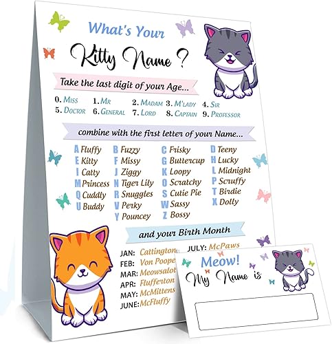 What Your Kitty - Cartel de fiesta de cumpleaños para niños y niñas, actividades navideñas, juego de cumpleaños para fiestas de niños y adultos (1