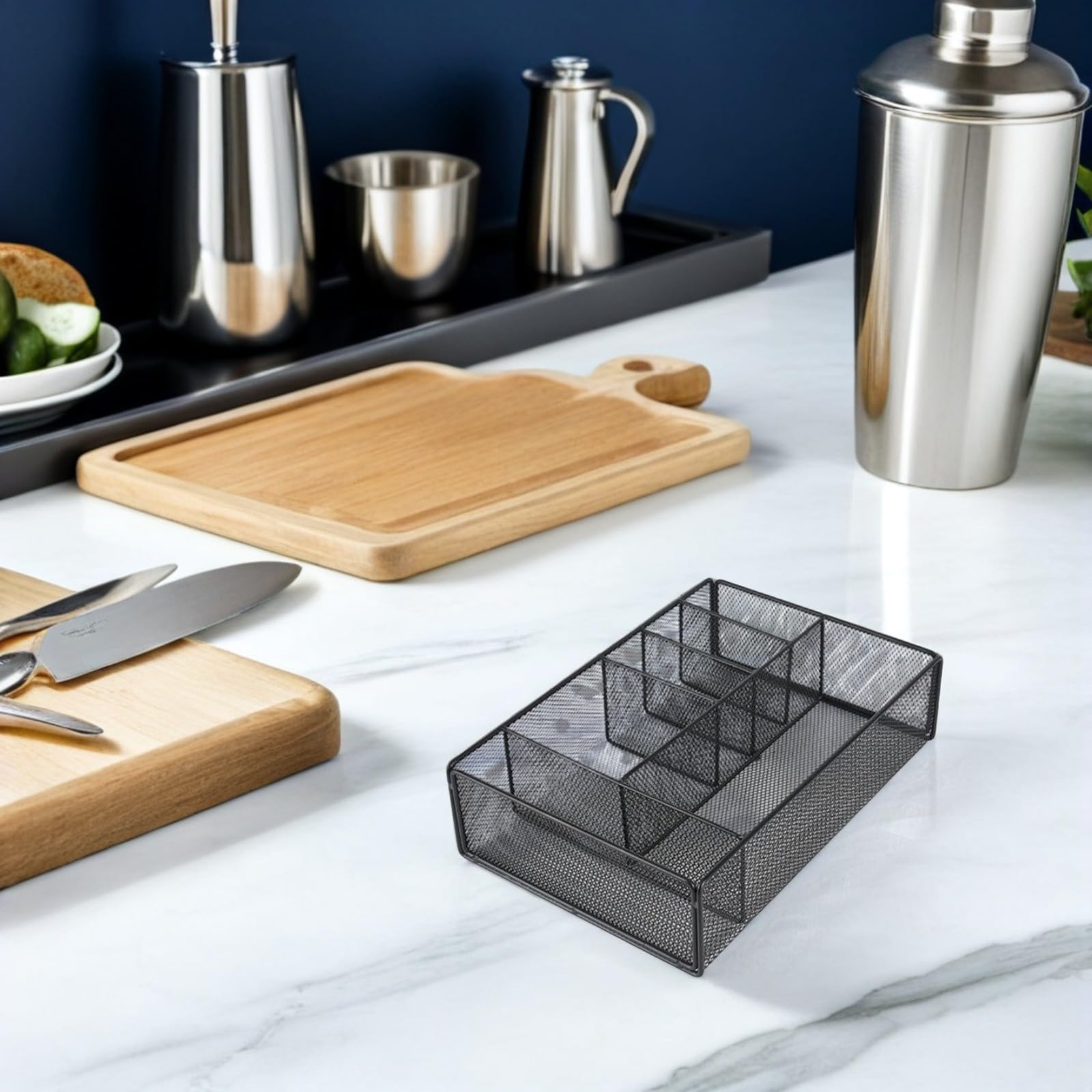 SEWACC Estante para Cubiertos de Cocina Negro de Metal 1 Pieza