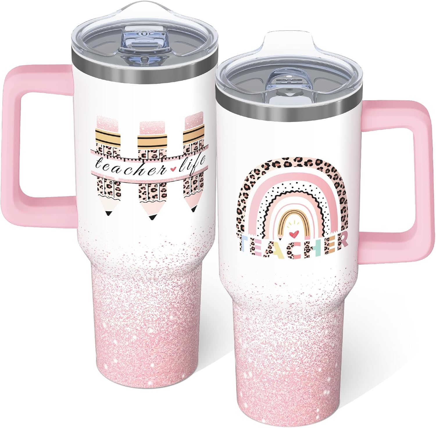 40oz Teacher Tumbler With handle, Stainless Steel Leak Proof Travel Coffee Mug Cup Water Bottle Tumbler With Lid and Straw, Teacher Appreciation Gifts for Women Birthday Christmas