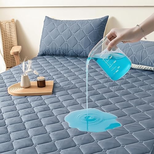 Protector de colchón acolchado de tamaño individual, protector de colchón impermeable con bolsillos profundos elásticos de 17 pulgadas, a prueba de