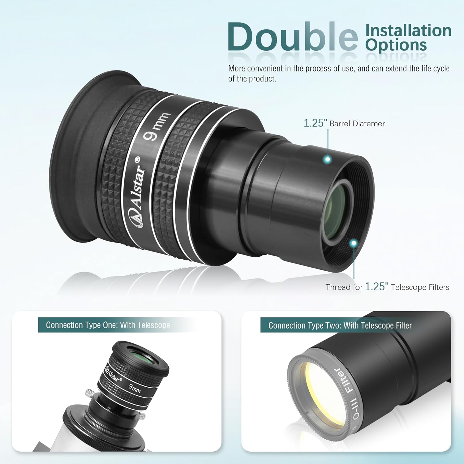 Alstar 1.25 Inch Telescope Eyepiece - 58 Degree 9mm Planetary Eyepiece for Telescope - Fully Multi Coated Wide Angle Lens for Astronomy & Astrophotography