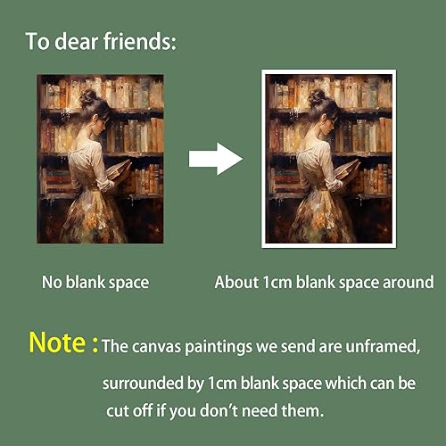 Miniatura 6 de Huabsad Pintura al óleo de retrato vintage, arte de pared, biblioteca retro, niña, lectura de libros antiguos, pósteres de famosos lienzos antiguos