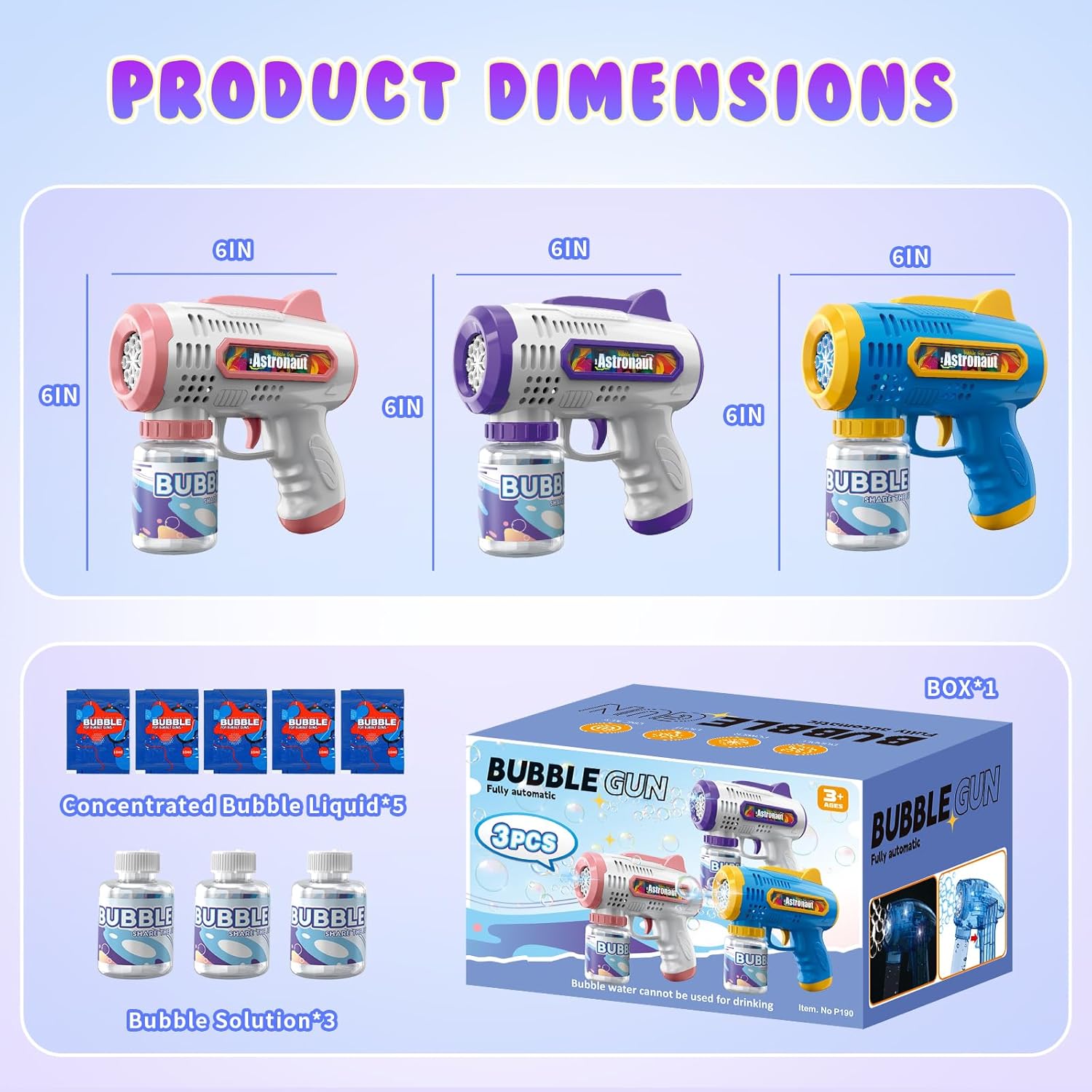 3 Pack Bubble Guns with Bubbles Solution: Automatic Bubble Maker Machine for Boys Girls, Bubble Guns Outdoor Toys for Toddlers, Party, Wedding Birthday Gifts for Ages 3 4 5 6 7 8 Year Old Kid - Image 7