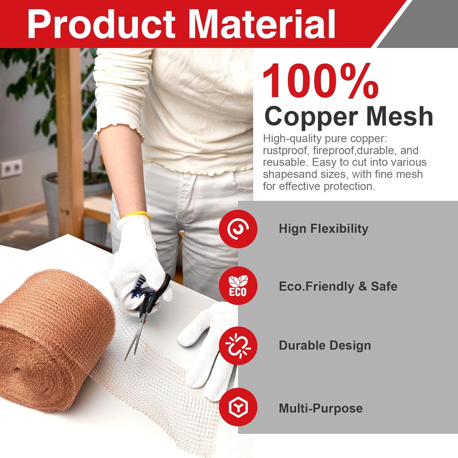 5 Inch×150 ft Copper Mesh Rodent Control Kit, 100% Pure Copper Roll for Professional Pest Barrier and Hole Blocking, Ideal for Large Garden and Extensive Home Sealing, with Scissors, Gloves, Trowel