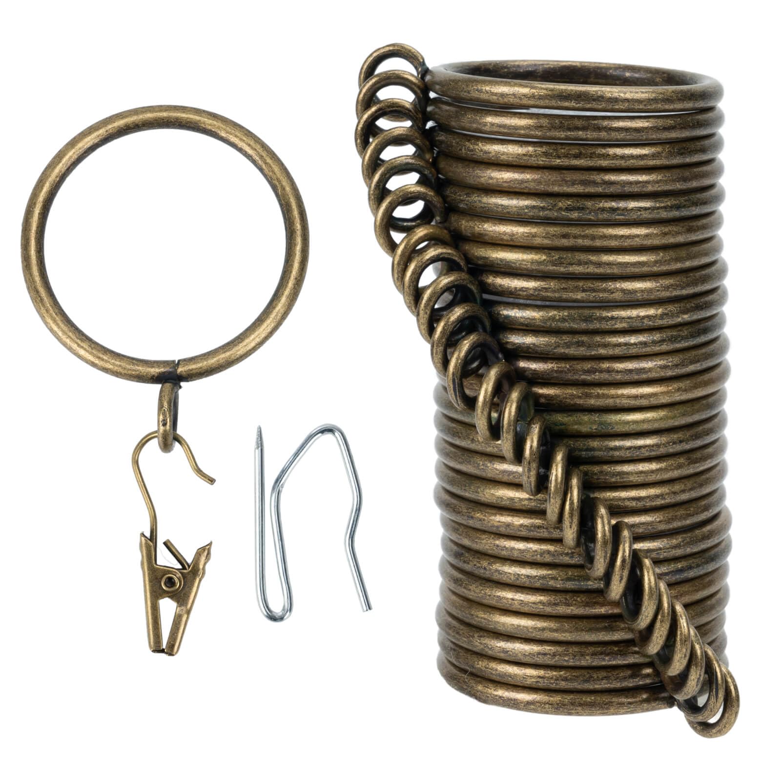 Curtain Rings and Hooks Clip,25mm Inside Diameter,Complete Set including Curtain Pole Rings