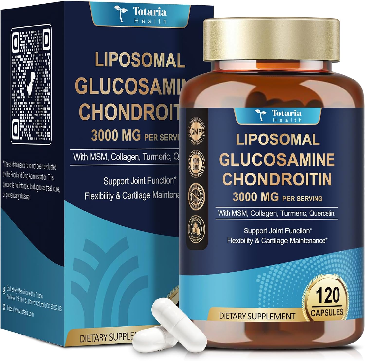 Totaria Liposomal Glucosamine Chondroitin MSM Collagen | 3000 MG | Joint Support Supplement Bone Health Support Flexibility & Cartilage Maintenance for Men & Woman Supplement, Non-GMO