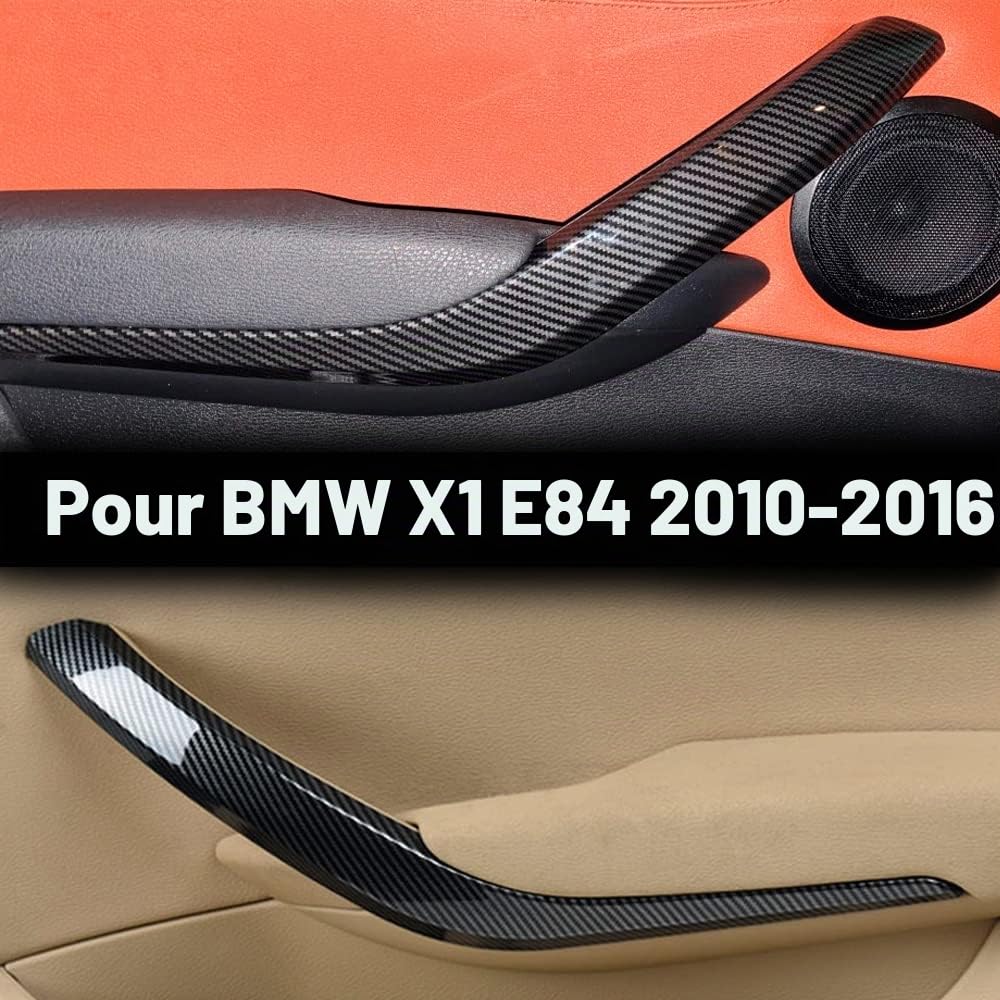 2 Poignées de portes intérieures pour voiture en ABS Gauche et Droite Panneau intérieur Couvercle pour le bras de console Compatible avec B-MW X1 E84 2010-2016 - Fibre de carbone