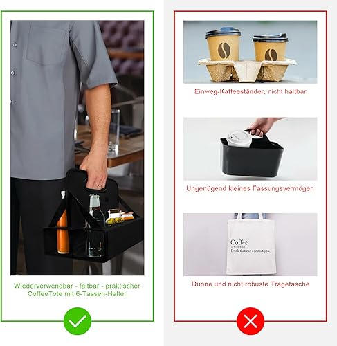 Miniatura 3 de BOHEMIABY Transportador de bebidas con asa reutilizable, portador de bebidas portátil para 6 tazas, portador de café plegable, para llevar cócteles,