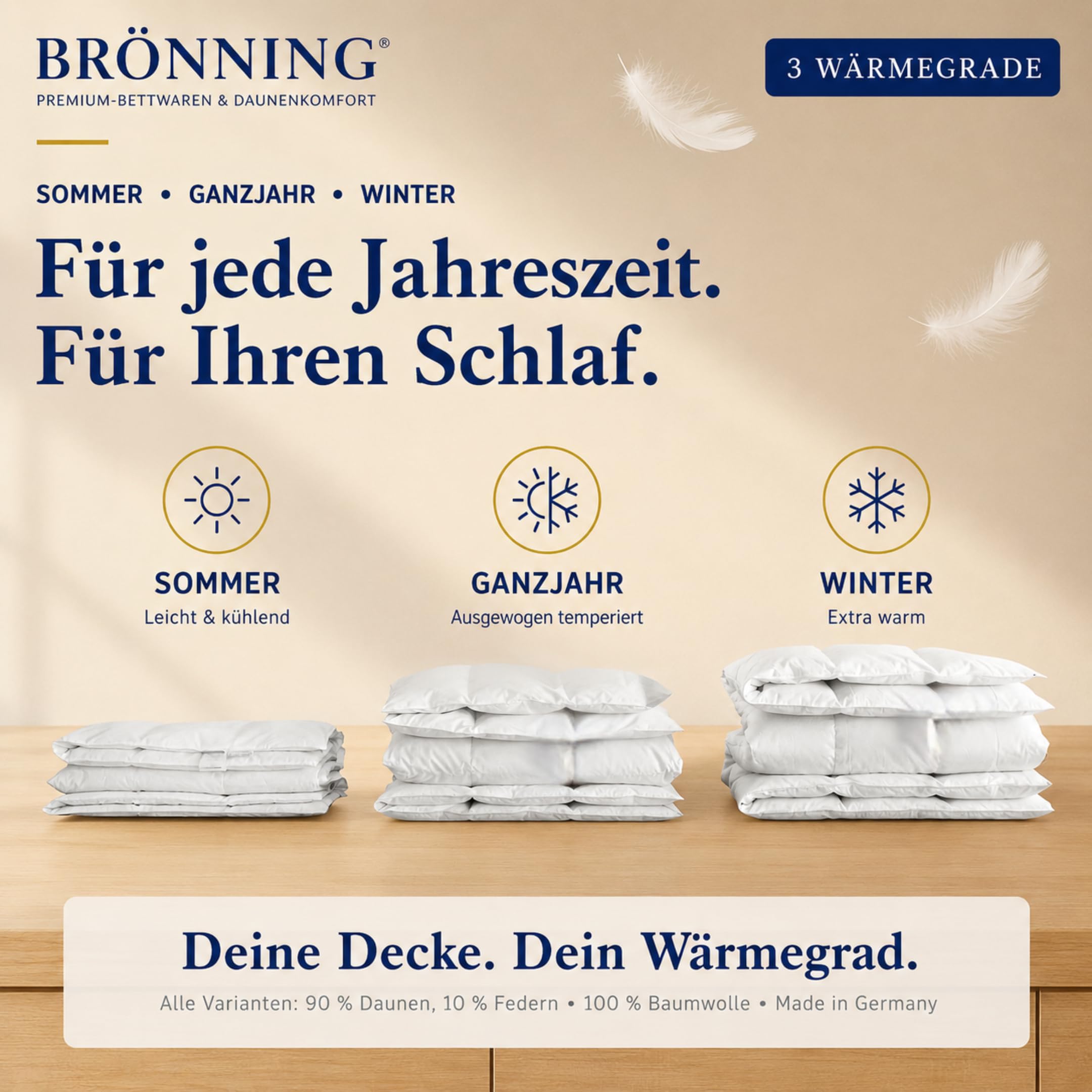 Bettdecke 220x240 Ganzjahr- 90% Daunen - Made in Germany Daunendecke