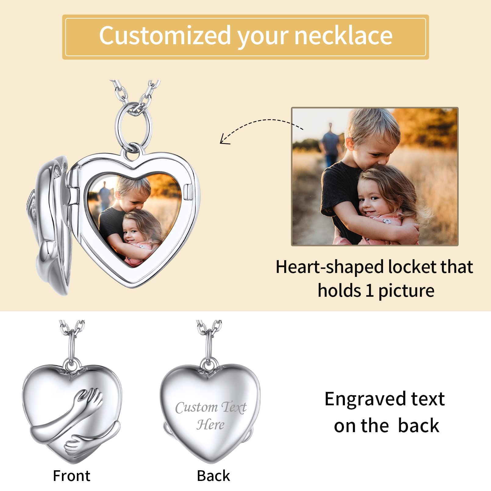 ChicSilver 925 Silber Medaillon für Damen Frauen Herzform Umarmung mit Hände Halskette mit Geschenkebox für Weihnachten Geburtstag Valentinstag