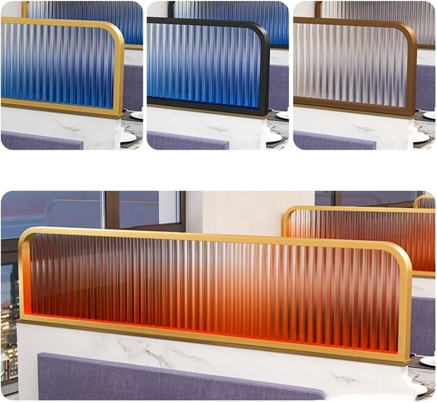 Blue Privacy Partition Panel for Office, Dining Area & Conference Room - Desktop Divider for Workstation & Cubicle - Stylish Blue & Black Frame Design