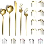 Evanda Gold Cutlery Set 40 Piece Service for 8, Gold Titanium Plating Stainless Steel Silverware Set, Include Knives Forks Spoons Set, Idea Gift for Home and Wedding, Dishwasher Safe