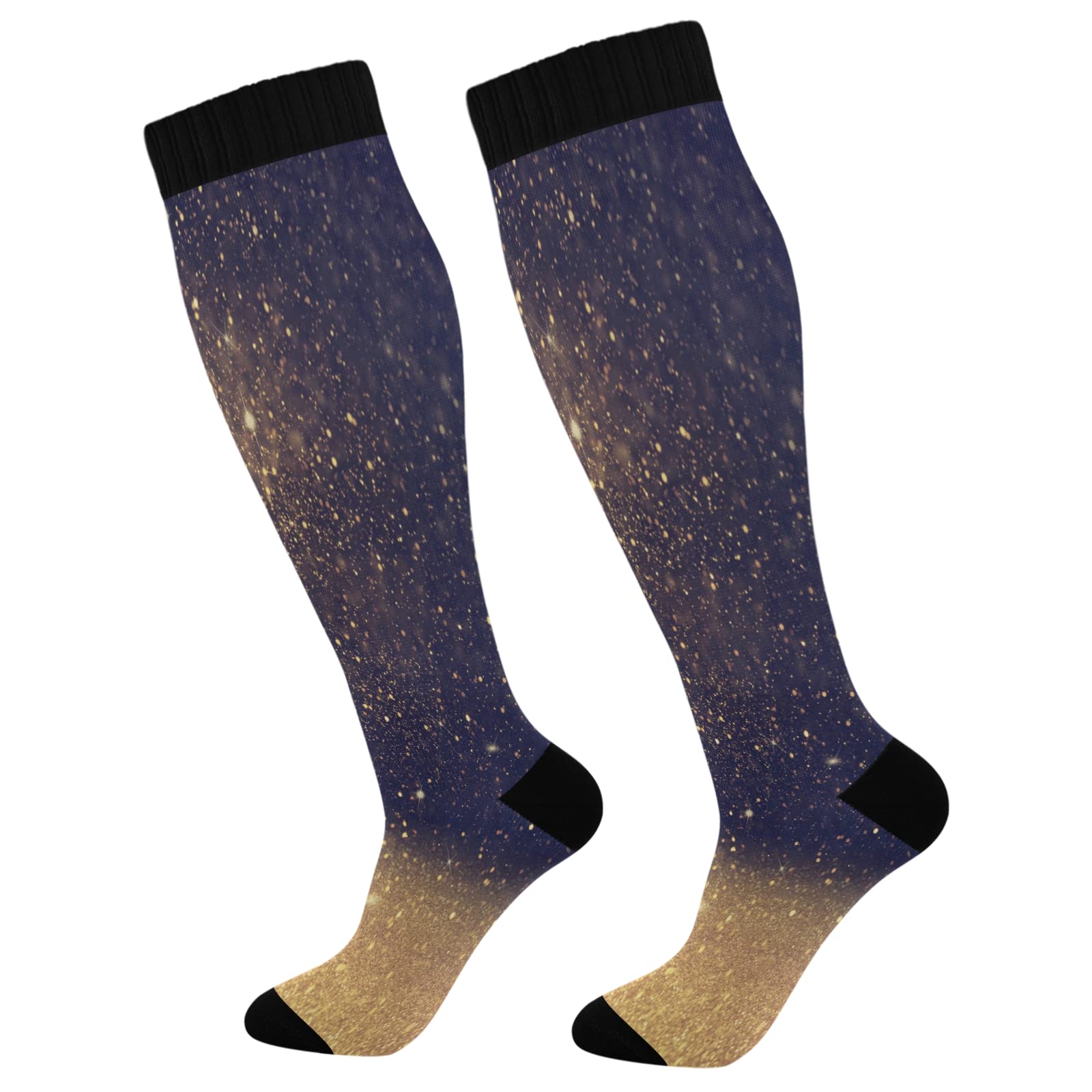 KLL Christmas Compression Socks for Men and Women Golden Glitter In Shiny Red Knee High Socks