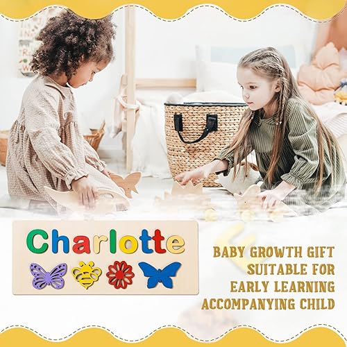 Vista 20 de Rompecabezas de nombre personalizado con número de mariposa, rompecabezas de madera personalizados con nombre para bebés y niños pequeños dentro