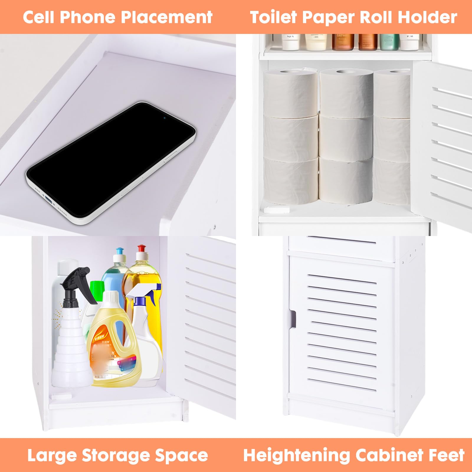 powerking 3 Nivel Baño Armario de Almacenamiento, Organizador Independiente con Puertas, Armario de Piso de Almacenamiento Blanco para Dormitorio, Aseo, Sala de Estar, Cocina, Balcón, Oficina