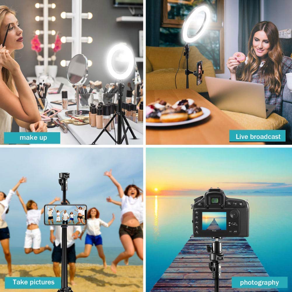 Luce ad Anello da 10 Pollici con Supporto per treppiede Supporto per Cellulare Dimmerabile Luce ad Anello per Fotocamera a LED per Trucco Live Streaming Fotografia Video Youtube 3 modalità