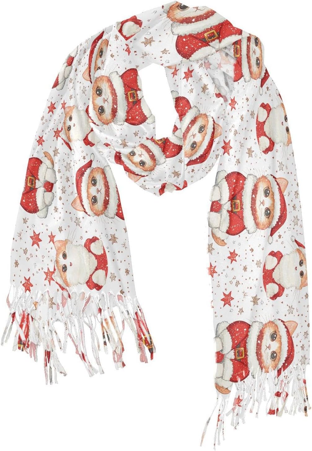 Winter Scarf for Women Cute Christmas Cat Star Fashion Tassel Shawl Wraps for Women, Cold Weather Warm Womens Scarves Soft Long Scarf Gifts