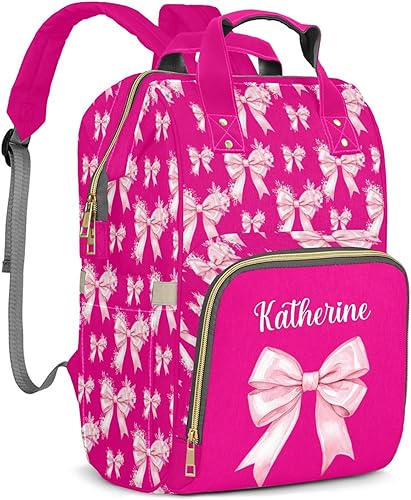 Miniatura 14 de Mochila de pañales personalizada con lazo con nombre, gran capacidad, multifuncional, bolsa de mamá, impermeable, elegante bolsa de lactancia Arco