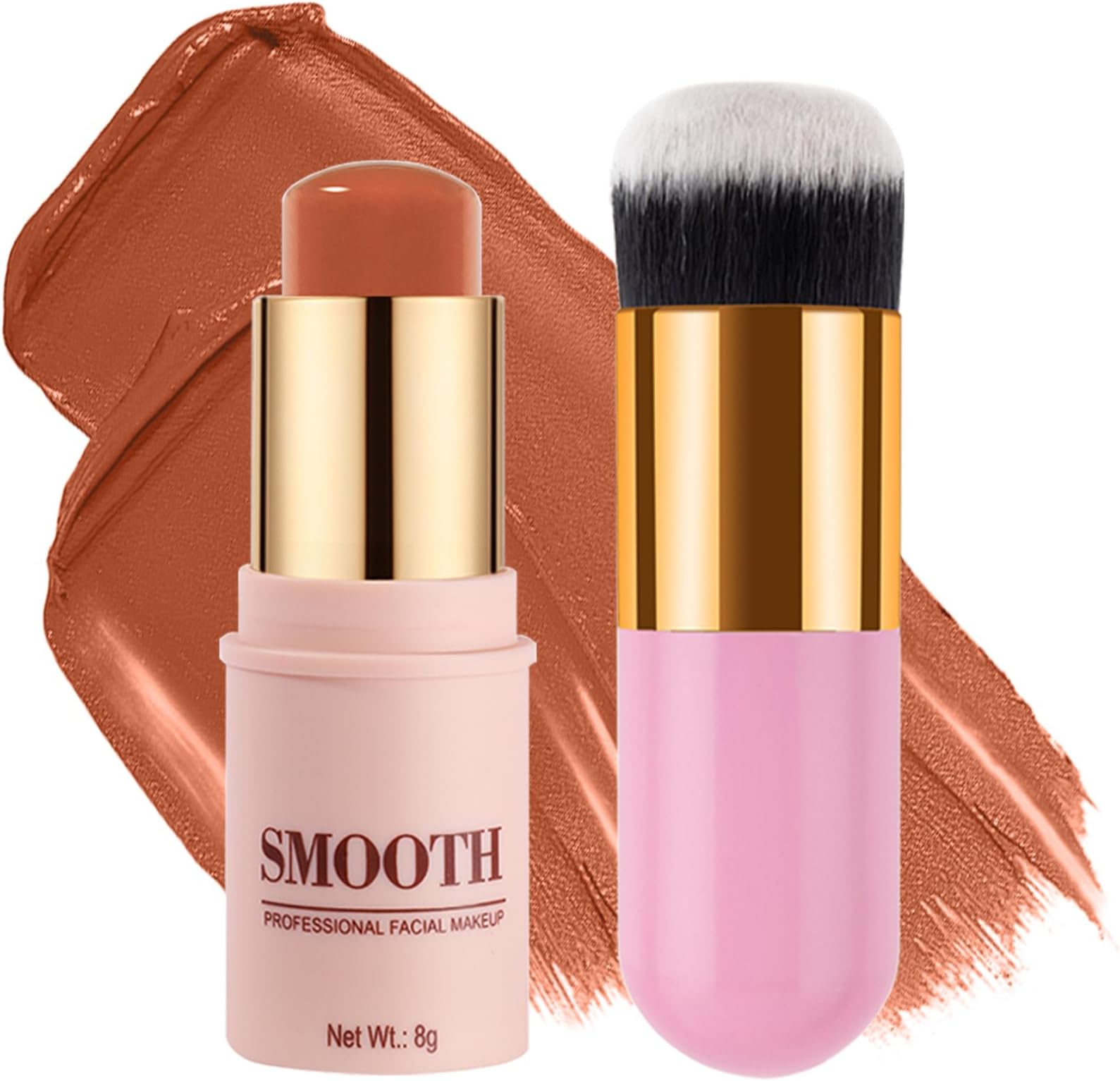 Multi-use Blush Stick, Monochromatic Face Beauty Wand for Cheek, Eyeshadow and Lip, Longwear Waterproof Matte Finish Cream Blush Makeup Stick with Brush for Women, 0.28oz (Coral Orange #05)