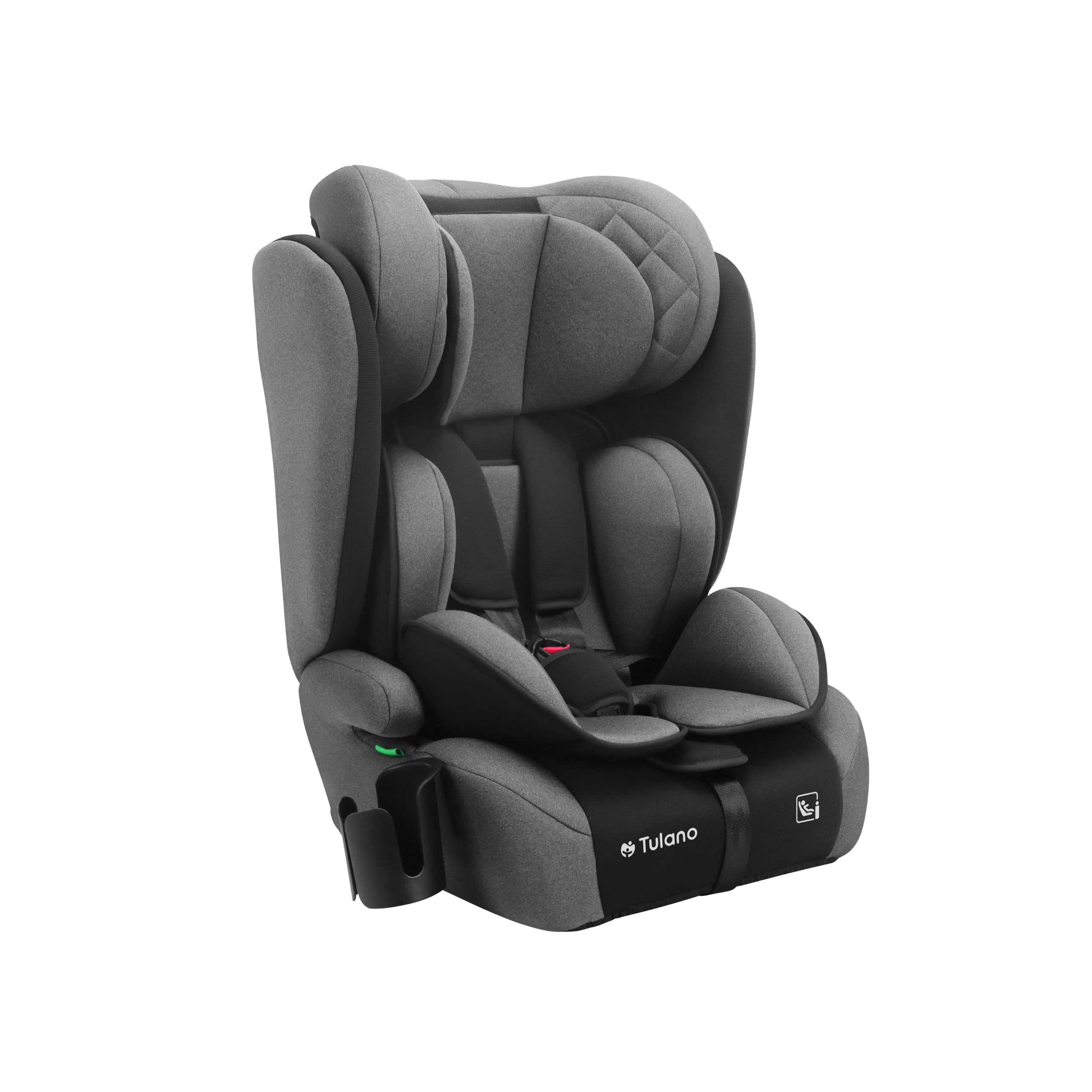 Tulano Zooma 25 Kindersitz 15-36 kg, Autositz für Kinder 76-150 cm, Grau | ohne ISOFIX - ergonomisch mit verstellbarem - Kopfteil und waschbarem Bezug - komfortable Polsterung für sicheres Reisen