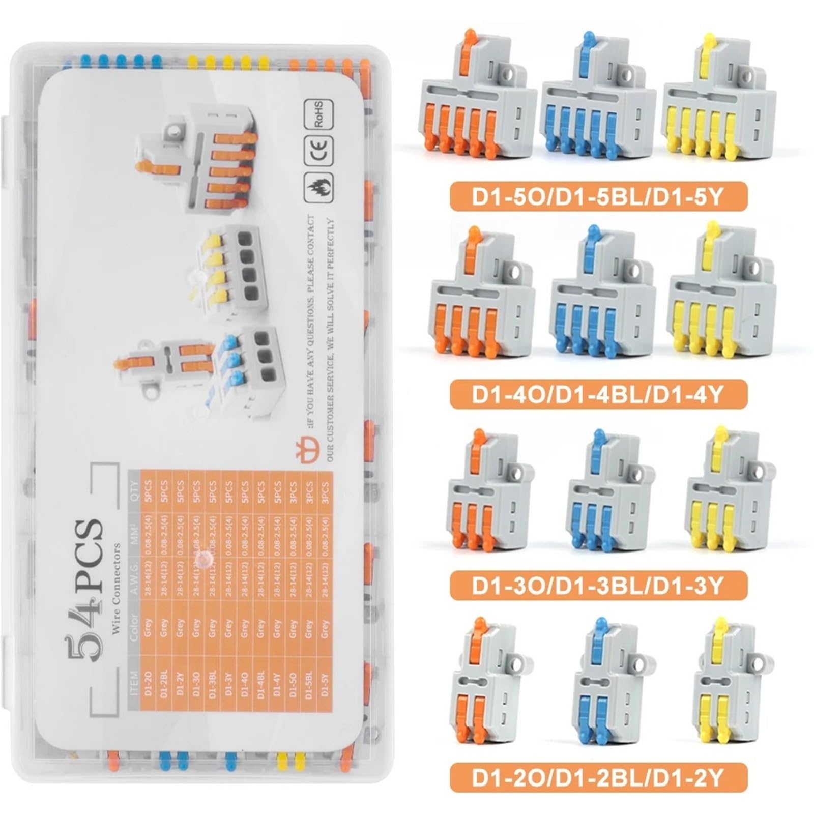 3 4 5 6 Pin 1 Ingresso connettori a Cavo rapido con Uscita Multipla Sdoppiatore Cavo Compatto Morsettiera a Leva elettrica a Pressione 213 214 215(30PCS D1-2345O)
