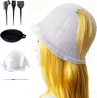 6pcs Hair Coloring Kit Transparent Silicone Highlighting Cap+Foldable Hair Dye Bowl+3 Hair Dye Brushes+Highlighting Needle...