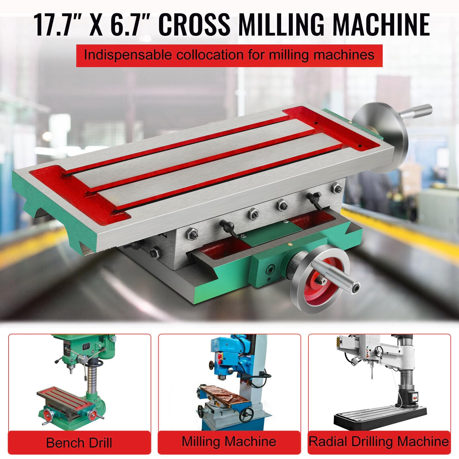 Tavolo per fresatura a croce in metallo X/Y per trapano, fresatura superiore, 450 x 170 mm, precisione e durata per trapani