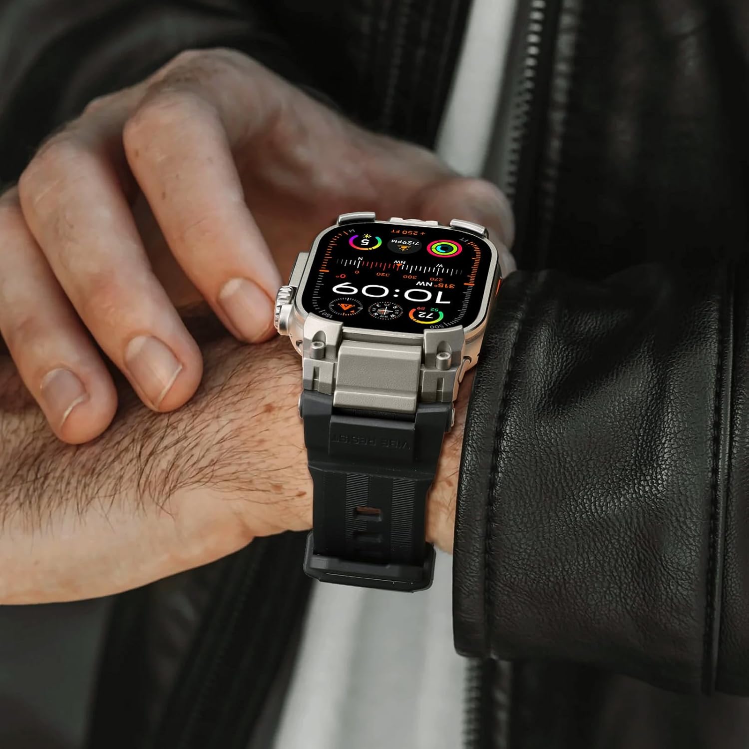Bandletic Sport Bands Compatible with Apple Watch Ultra 3 2 49mm Band for Men, Soft Silicone Strap with Screen Protector, Stainless Steel Adapter, Only Fit for iWatch Ultra 49mm bands, Titanium/Black