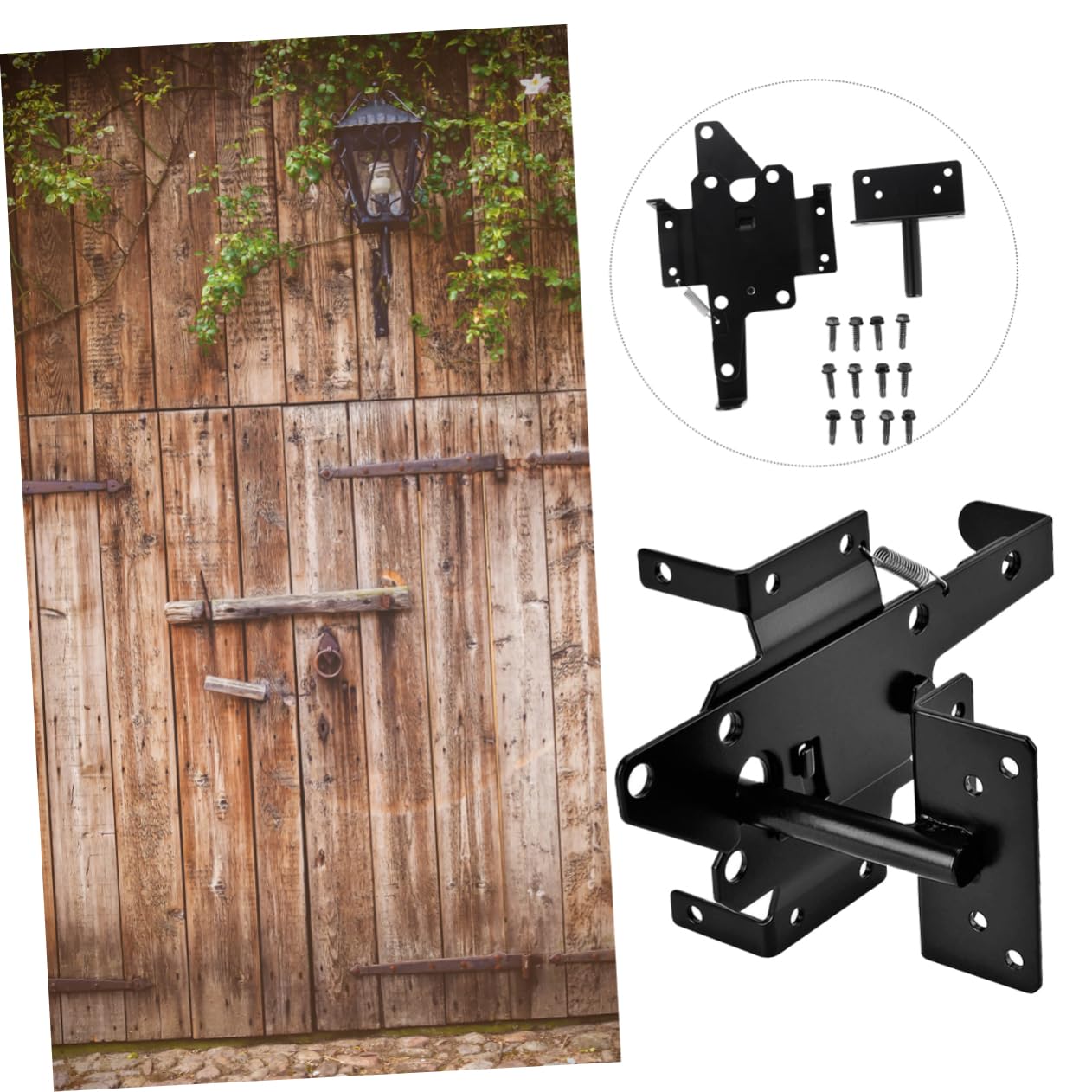 Loquet de Portail Autobloquant en Fer Noir, Verrouillage Automatique
