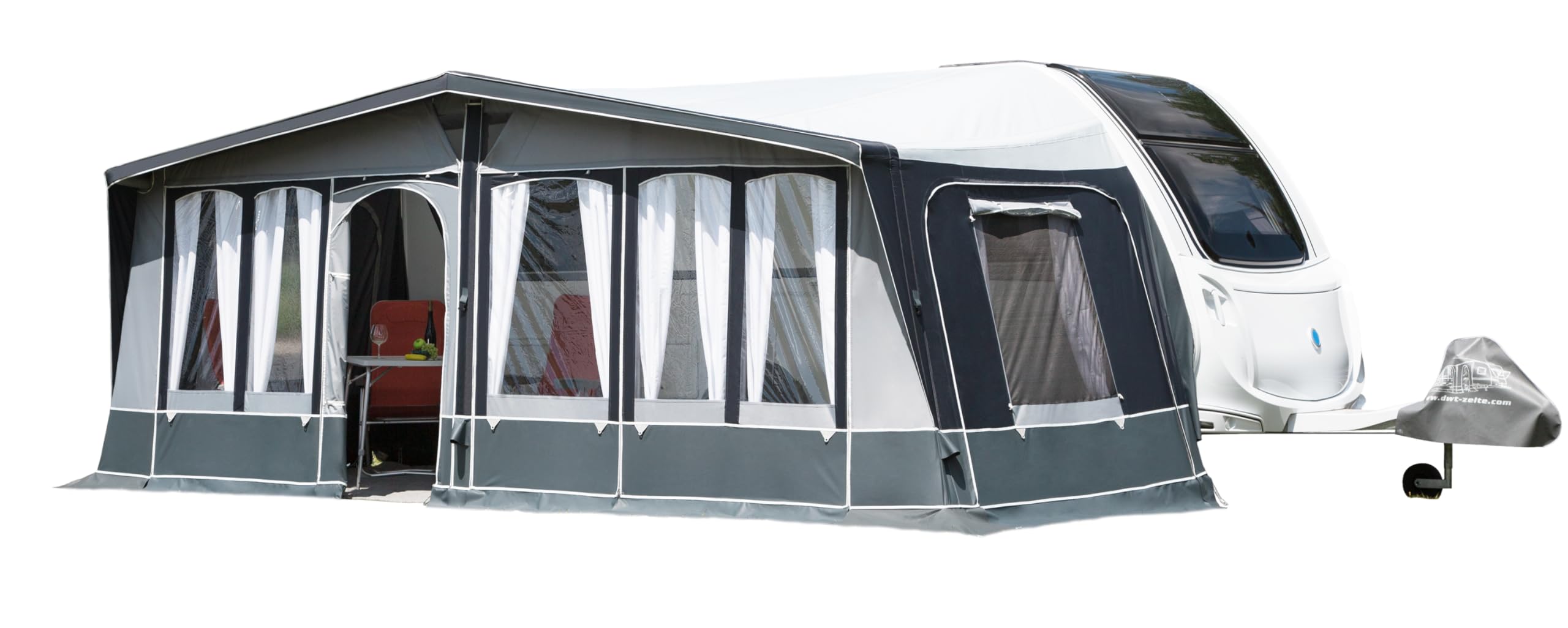DWT Prime Air HQ mit 240cm Tiefe Wohnwagen Vorzelt, aufblasbar, Texolan 150 HQ, teilbare Vorderwand, Air-In-System, inkl. Höhen-Ausgleichs-Blocks