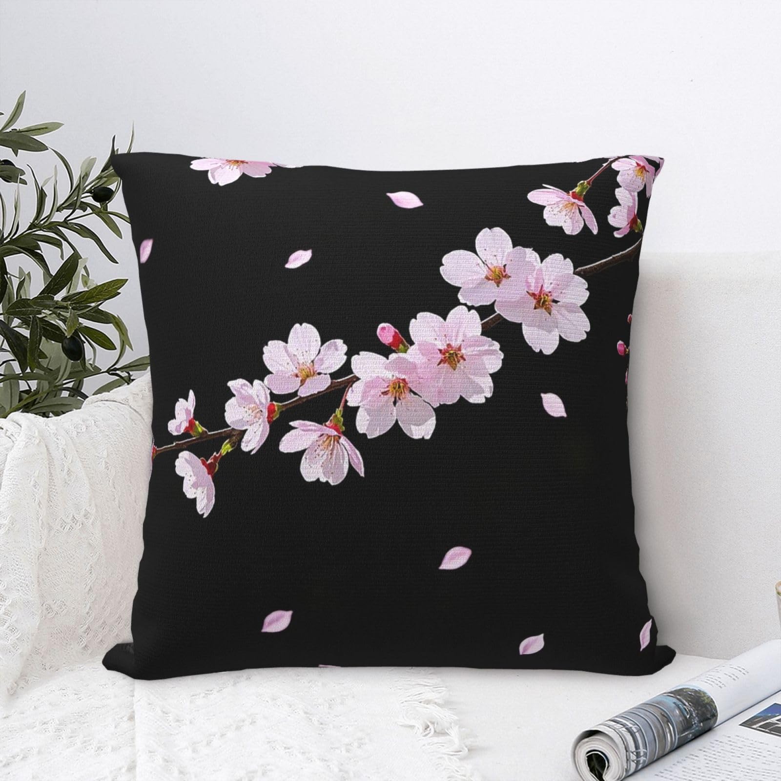 FodPand Luxury Velvet Throw Pillow Covers 20"x20" Super Soft Decorative Pillow Cases - Falling Petals Cherry Blossoms Pillowcases Modern Lumbar Cushion Cases for Couch Sofa Bed Pillow Shams