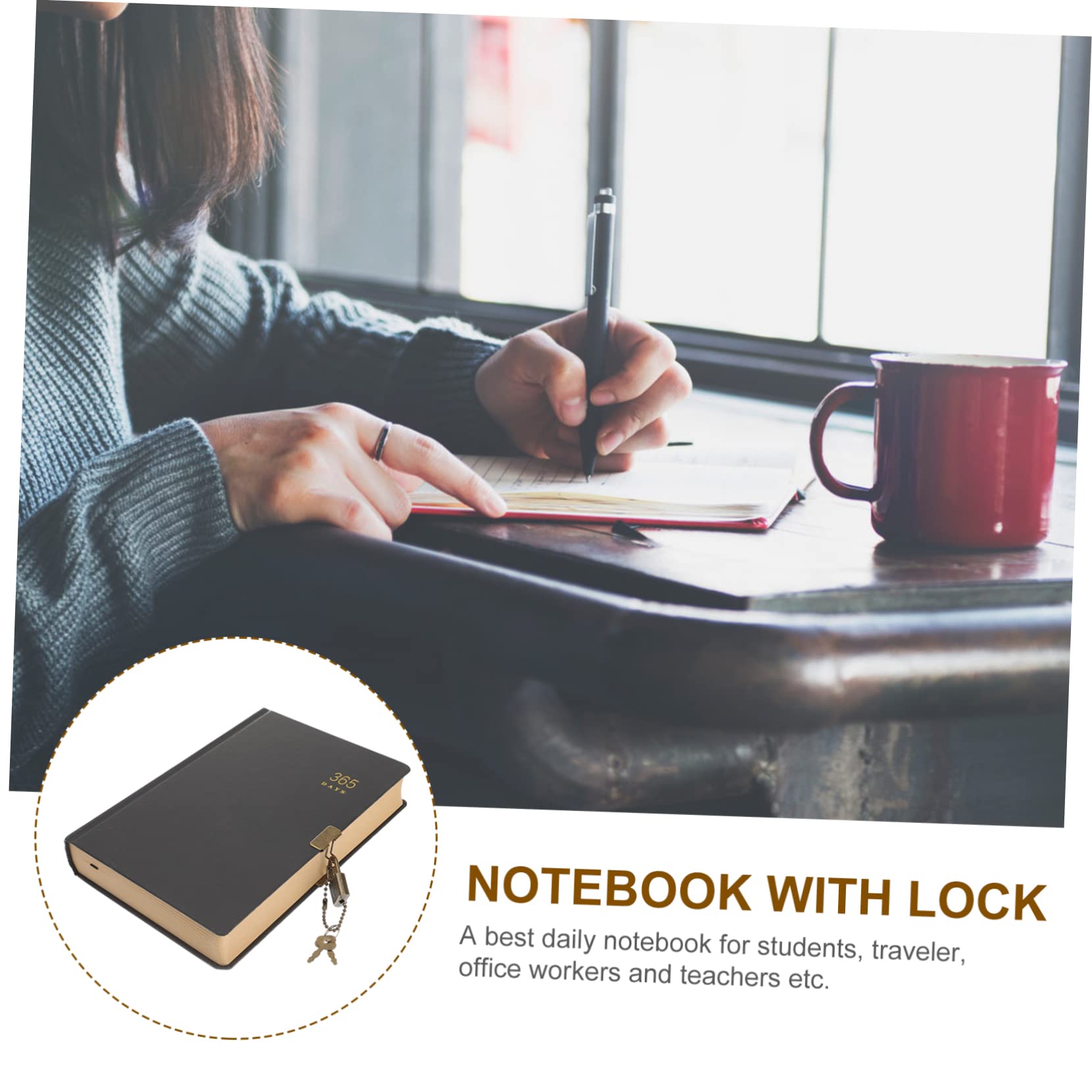 NUOBESTY Diario Personale con Lucchetto, 365 Giorni, Portatile, in Carta, per Studenti e Casa, per Scrivere Pensieri e Organizzare le Giornate Stile Casuale