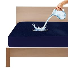 GADDA CO Cotton Feel Terry Waterproof Mattress Protector for Single Bed | Ultra Soft, Breathable & Hypoallergenic | Fits 75x36 inch Mattress | Dark Blue – 1 Pack
