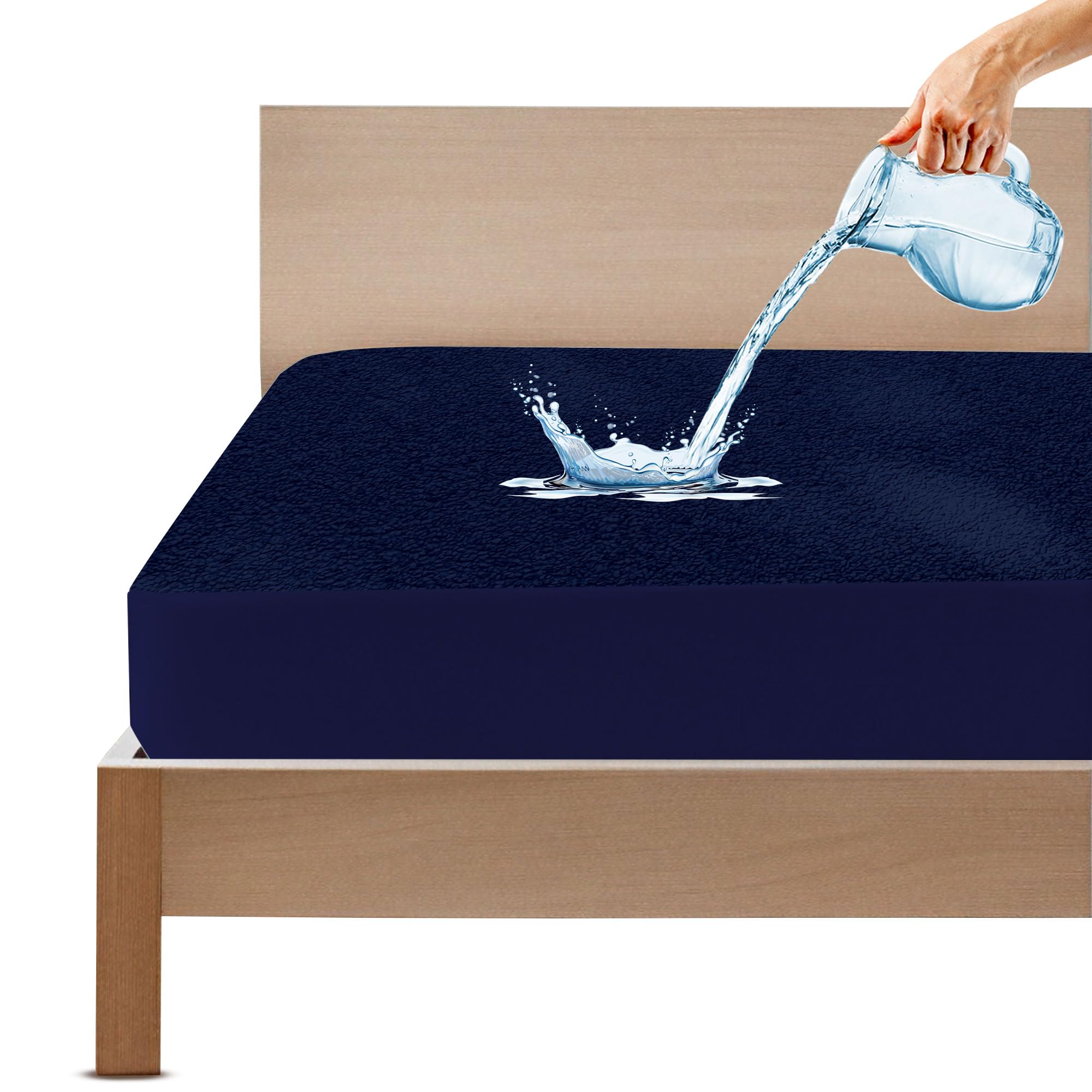 GADDA CO 100% Waterproof Premium Cotton Feel Mattress Protector Single size 72x36 Inch|Ultra Soft Breathable & Hypoallergenic Fitted Bed Protector Terry Cover(6x3 feet, Fits Upto 10 Inches, Dark Blue)