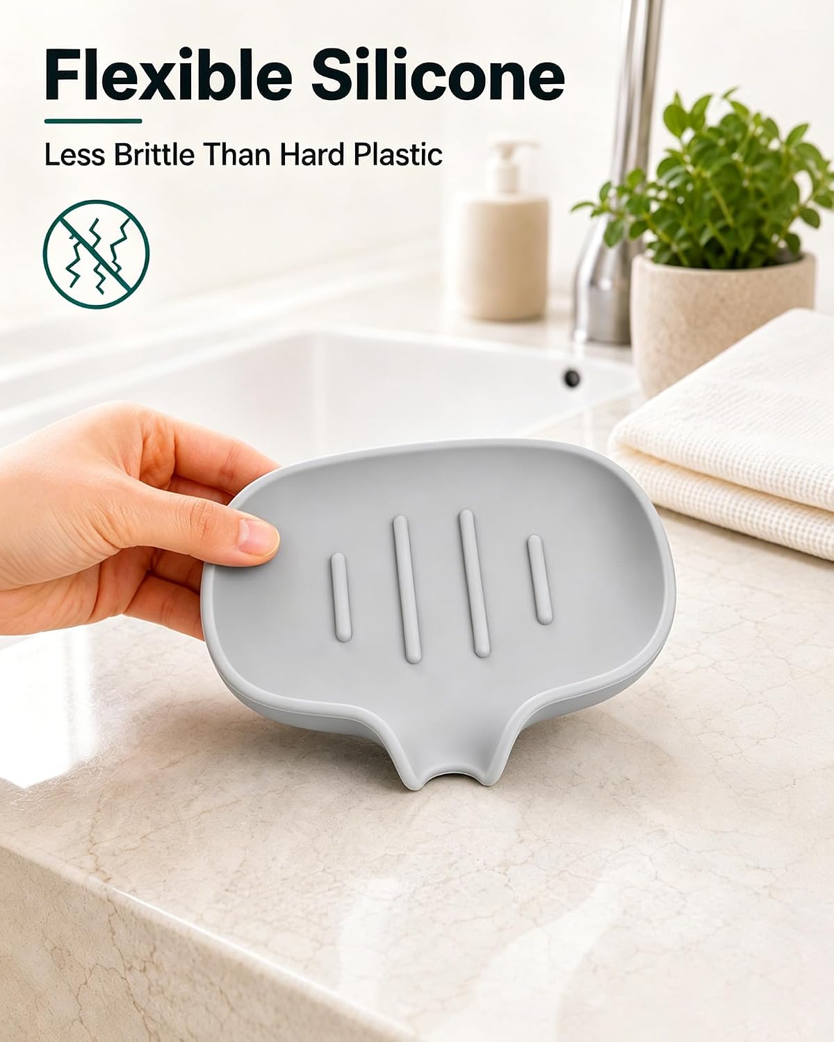 3 Pack Silicone Soap Dish with Drain, Bar Soap Holder for Shower/Bathroom, Self Draining Waterfall Soap Tray/Saver for Kitchen, Keep Soap Dry, Easy to Clean