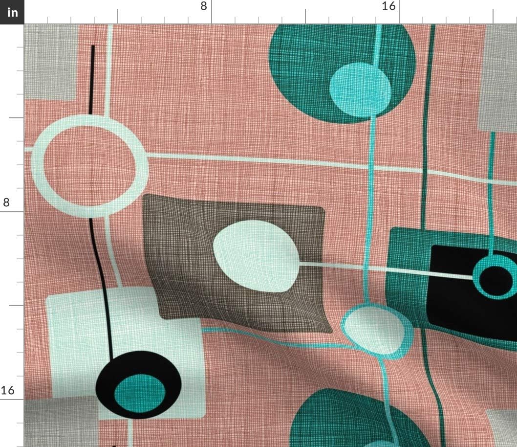 Spoonflower Fabric - Orbs Squares Pink Aqua Vintage Mod Circle Black Geometric Turquoise Printed on Cotton Poplin Fabric by The Yard - Sewing Shirting Quilting Dresses Apparel Crafts