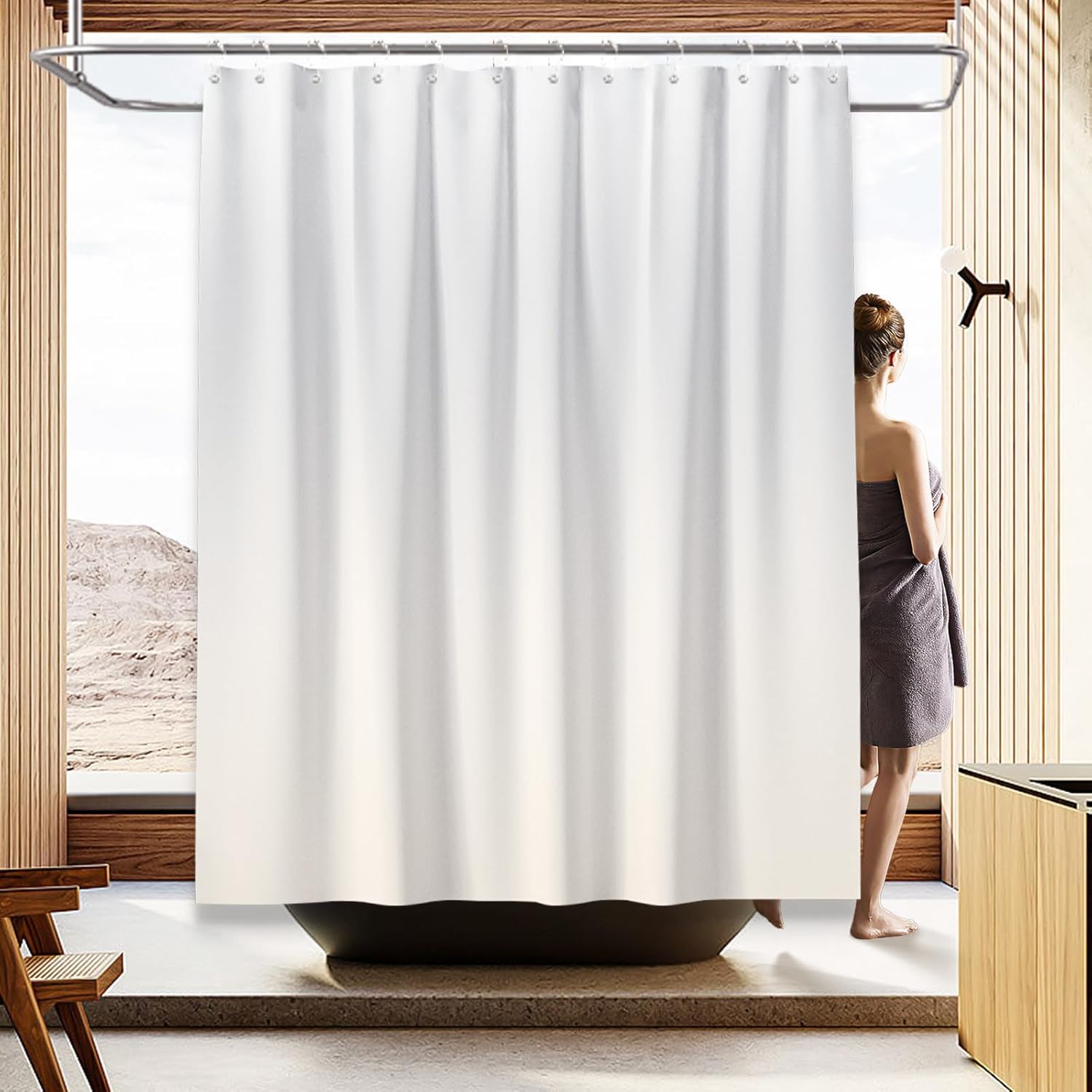 Ombre White Shower Curtains for Bathroom Polyester Fabric