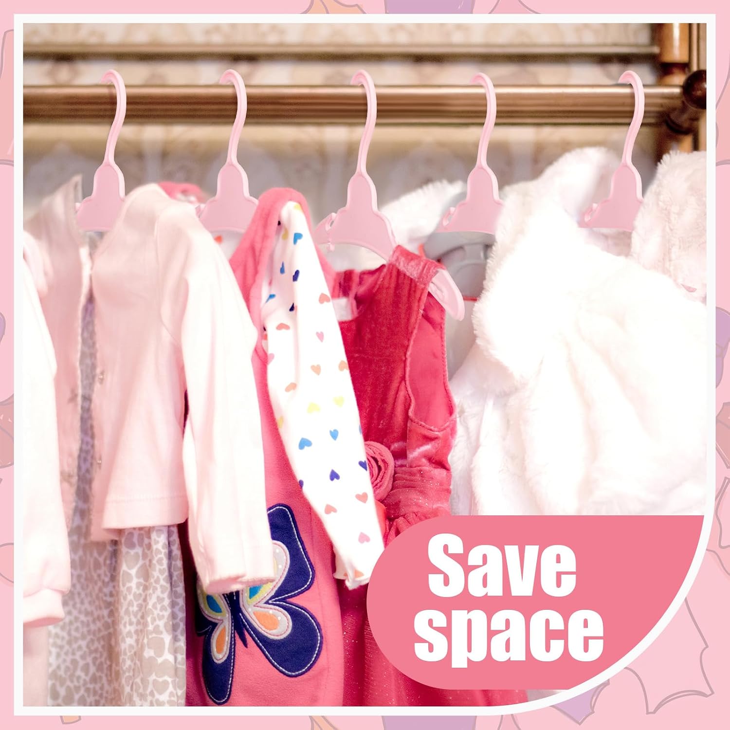 Soulchen 100 Pcs Doll Clothes Hangers for 18 Inch Dolls, Plastic Clothes Hangers with Non-Slip Clips, Space-Saving Wardrobe Accessories for Gown Dress Outfit (Pink)