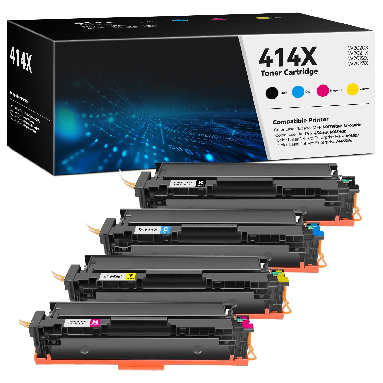 414X Toner Cartridges 4 Pack High Yield Color Laser Jet Pro MFP M479fdw M454dw Replacement for HP 414X Toner 414A for HP414X HP414A Works for MFP M479fdw M454dw M479fdn M454dn Enterprise M480f M455dn