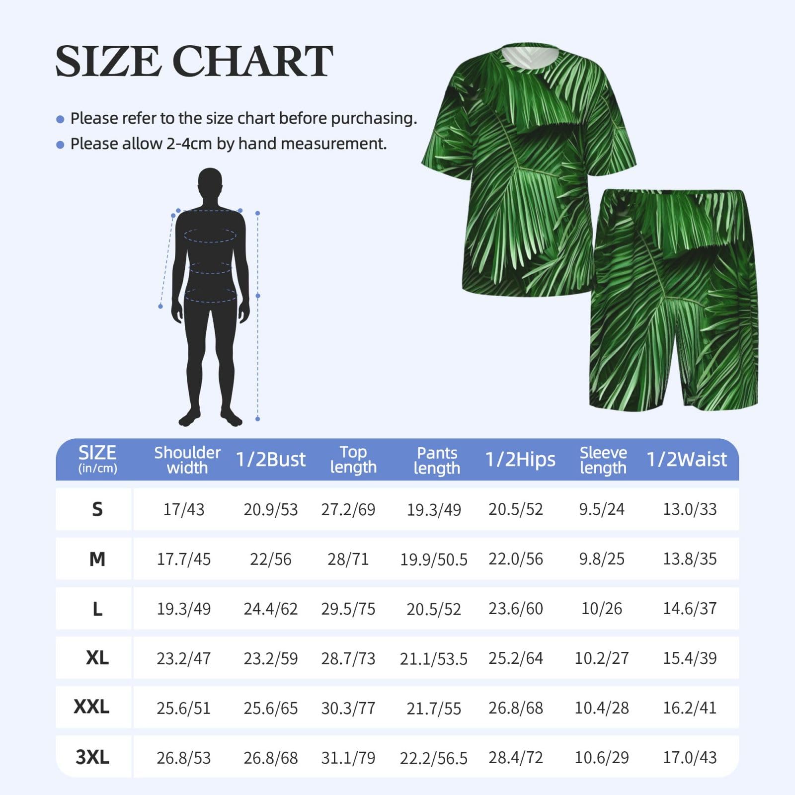 Bonito conjunto de pijama clásico con estampado de hojas de palma verde para hombre, pantalones cortos de pijama suaves para hombre, perfecto para las noches de verano
