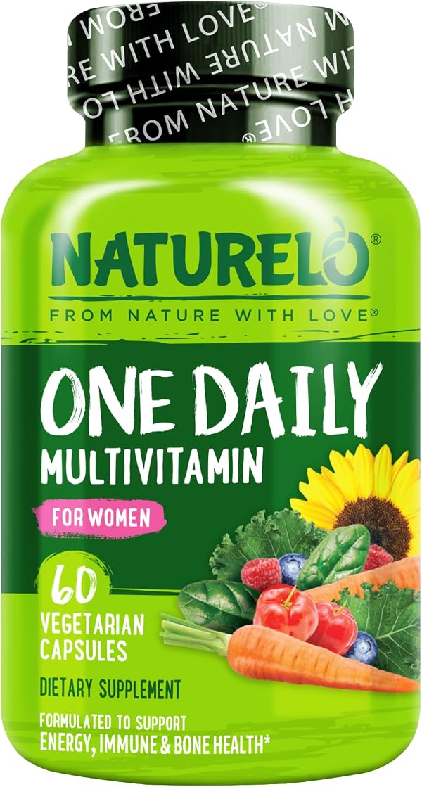 NATURELO One Daily Multivitamin for Women w/Vitamin B12, 60 Ct, Energy Support, Whole Food Daily Women Multivitamin Supplement, Nourish Hair/Skin/Nail, Non-GMO, No Soy, Gluten Free, 2 Month Supply