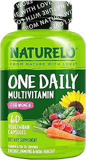 NATURELO One Daily Multivitamin for Women w/Vitamin B12, 60 Ct, Energy Support, Whole Food Daily Women Multivitamin Supplement, Nourish Hair/Skin/Nail, Non-GMO, No Soy, Gluten Free, 2 Month Supply